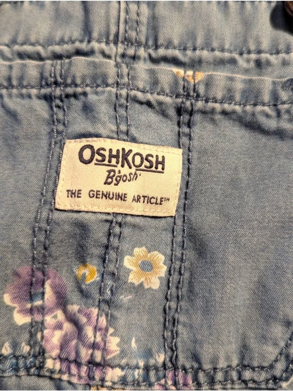 Oshkosh Bgosh Toddler 3T Denim Floral Jumper Dress With Adjustable Straps & Plea